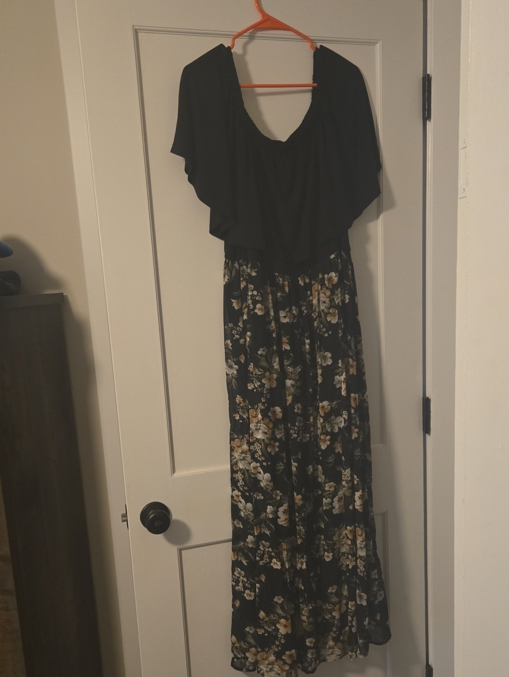 Black Floral Maxi Dress with Ruffle Bodice
